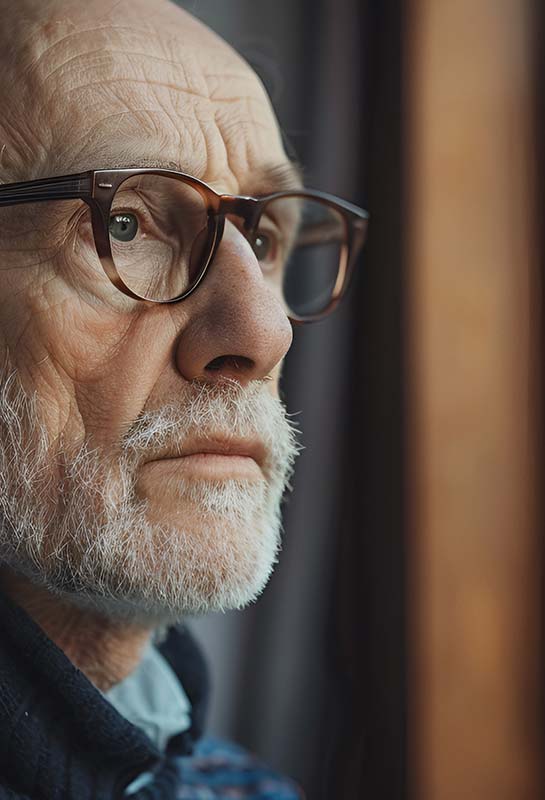 Réfléchir à la transmission : choisir entre intra-familiale et extra-familiale Dirigeant senior réfléchissant à la transmission de son entreprise familiale